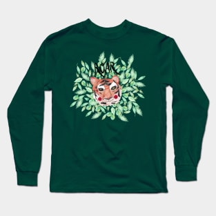 Hear me roar! Jungle Tiger Watercolor with “ROAR” in handlettering Long Sleeve T-Shirt